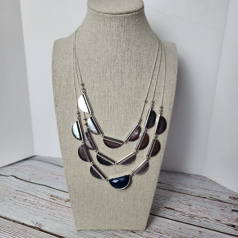 THE SAK SILVER COLOR 3 ROW NECKLACES‎ NEW RECYCLED METAL NWT SUMMER FALL…